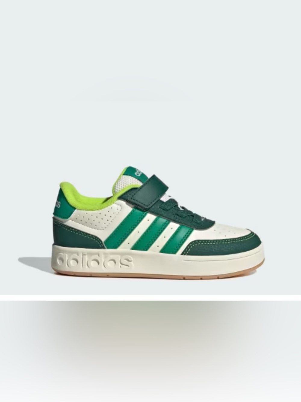 Adidas Kids Green White Sneakers Velcro Strap Gum Sole Retro Court Shoes Size